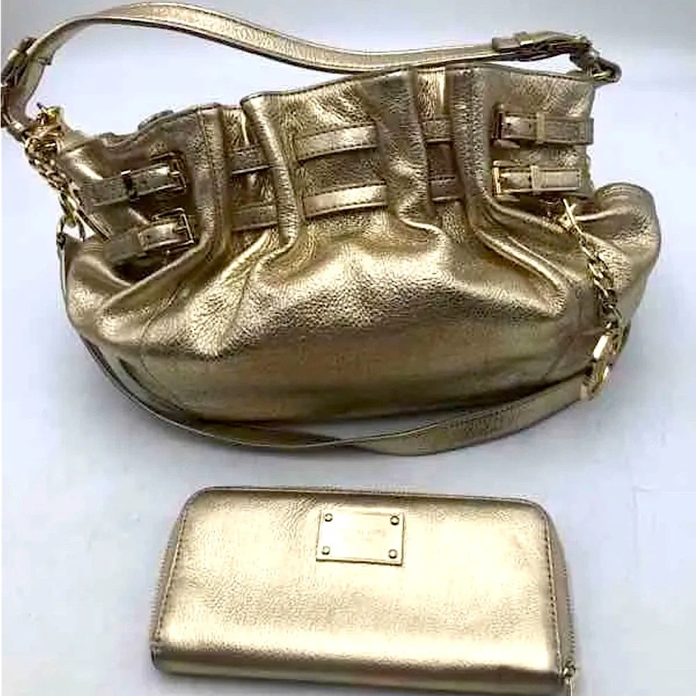 Michael Kors Authentic Glitzy Dazzling Gold Tote Purse Bag with Wallet 🔥🔥 - Picture 1 of 10